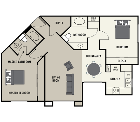 Floor plan for 2 beds, 2 baths, 1008 sqft
